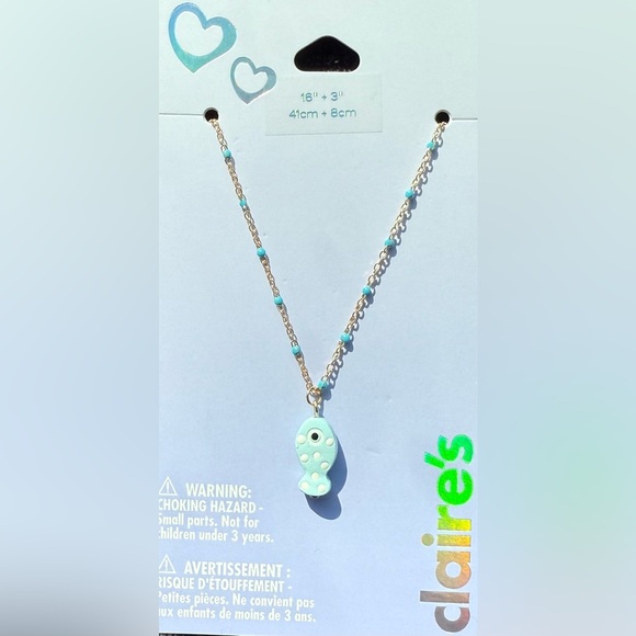 Claire's Gold-tone Necklace with Green Fish Pendant and Turquoise Beads - Picture 4 of 8